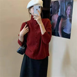 KANING Gentle Wind And High-Collar Soft-Collared Sweater Women 2026 Autumn And Winter New Korean Buckle Knitted Open Shirt