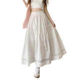 White Hollow Lace Splicing Half Dress Women's Summer New High-Waist Temperament Casual A Word Big Swing Dress