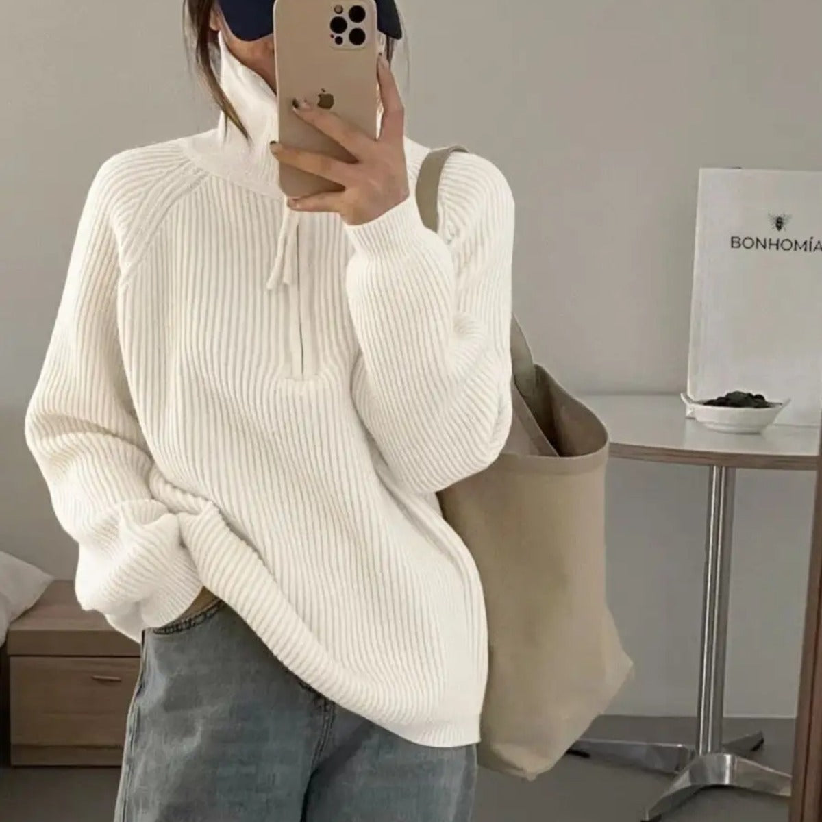Autumn And Winter Pit Half Zipper Sweater Female Design Collar Soft Languid Lazy Outside Wearing Knitted Shirt Top