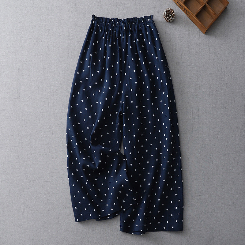 New Wave Dots Tight Waist Top Body Thin Set Casual Broad Legs Women Straight Trousers