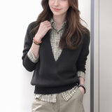 LEKA Collar Splicing Fake Two Knitted Top Women In Early Autumn Loose Leisure Lazy Wind Inside A Sweater