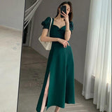 Dress Dress Women's Dress 2025 Summer New Bubble Sleeves Lead Hepburn Style French Sweet Retro A Fork Skirt