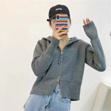 Double Zipper Hooded Sweater Coat Women Autumn And Winter New Gentle Wind Showing Thin Aging Temperament Short Knitted Cardigan Woman