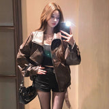 European Goods Retro Zipper Leather Coat Women's Autumn And Winter New Design Sense PU Jacket Locomotive Shirt