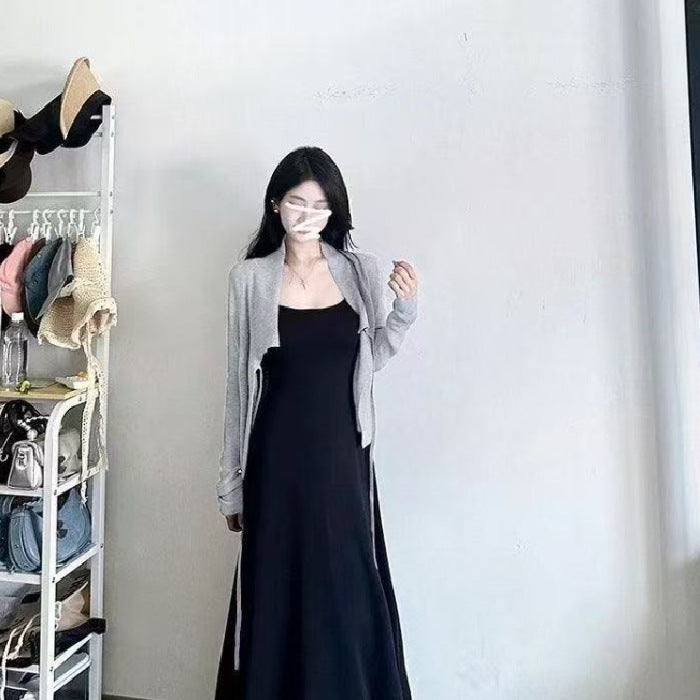 2025 New French Black Sling Dress Women Summer Small Seaside Temperament Slim Dress