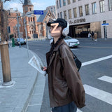 Vintage Brown Leather Women's Short 2026 Spring And Autumn Small Korean Version Of Loose Leather Jacket Handsome Locomotive Jacket