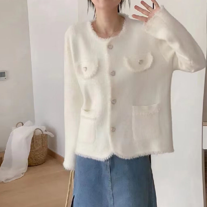 Korean Version Of Small Fragrant Sweater Coat Women Autumn Loose Lazy Wind So Imitation Sting Velvet Knitted Cardigan Shirt Top Woman