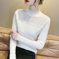 KANING Stylish Stylish Temperament Pearl T-Shirt By Lace Knitted Shirt Half-Led Sweater