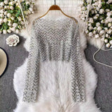 Station Heavy Industry Nail Polish Glide Round Neck Long-Sleeved T-Shirt Girl New Famous Temperament Slim Slim Short Top
