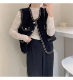 KANING Small Fragrant Wind Imitation Water Velvet Knitted Vest Women 2026 Autumn And Winter New Age-Reduction Temperament External Vest Women