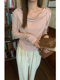 Autumn Gentle Wind With Solid Color Long-Sleeved T-Shirt Slanted Shoulders Hottie Pure Chic Repair Body Dress Woman