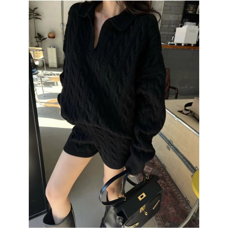 KANING Lazy Rag Knitwear Set Women's Autumn 2026 New High-Waist Shorts Sweater Two-Piece
