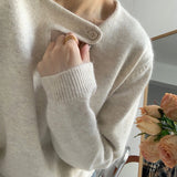 Autumn And Winter New Set-Up Head Design Hollow Solid Color Niche Lazy Wind Under The Bottom Knitted Shirt Top