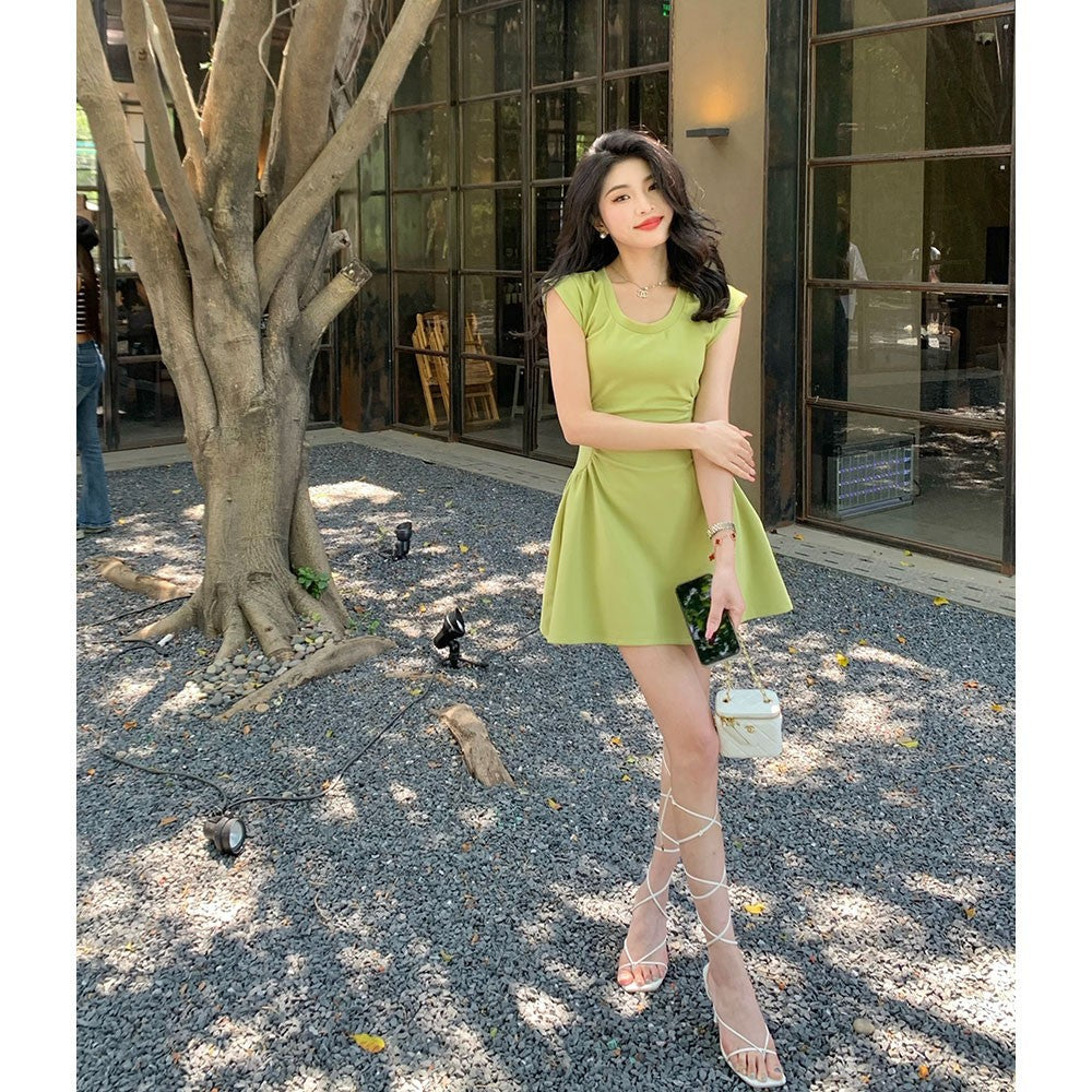 French Fashion Senior Temperament Dress Women Summer New Folds To Receive Thin A-Word Short Skirt Ins Tide