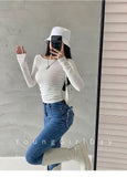 Solid Color Round Collar Foundation Slim Slim Skinny Back Shirt Long-Sleeved T-Shirt Top Female Tide