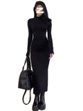 French Retro Pure-Style Sexy Long-Sleeved Dress Woman 2025 Autumn And Winter Slimming Over-Buffed Knee Dress