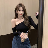 Autumn And Winter Sweet And Spicy Wind Word Oblique Shoulder Long-Sleeved T-Shirt Design Feel Tight Inside The Bottom Shirt On The Clothes