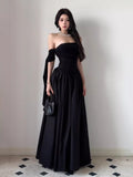 French Hepburn Wind Shoulder Fluttering Large Skirt Black Dress Women's New Thin Temperament Royal Sister