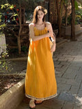 [Original Fabric] Yellow Tuxedo Sling Dress Women's Summer High-End Feeling Super Good-Looking Seaside Holiday Dress