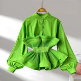 Long-Sleeved Shirt Female Design Sense Of A Small Three-Dimensional Pressure Folding Lotus Leaves Side Lean Temperament Spring Dress Top Woman