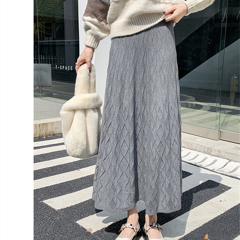 KANING Long Wave Ling Knitted Umbrella Skirt 2026 Autumn New A-Shaped Skirt High-Waist Knitted Skirt