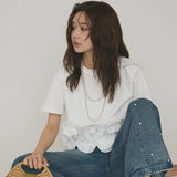 Real Shooting A Large Number Of Goods Summer New Heavy Industry Plate Flowers Spliced Lace Cotton Short-Sleeved Shirt Breathable Female Top