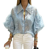 European Fashion Heavy Industry Diamond Temperament Casual Shirt Female Senior Sense Thin Shirt Woman Trend
