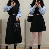 Autumn Fake Two-Piece Colliding Shirt Sleeve Dress Female High-Grade Temperament A Word Mid-Long Dress