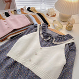 KANING Korean Version Of Sling Knitted Vest 2026 Autumn New V-Neck Vest Folded Knitted Shirt