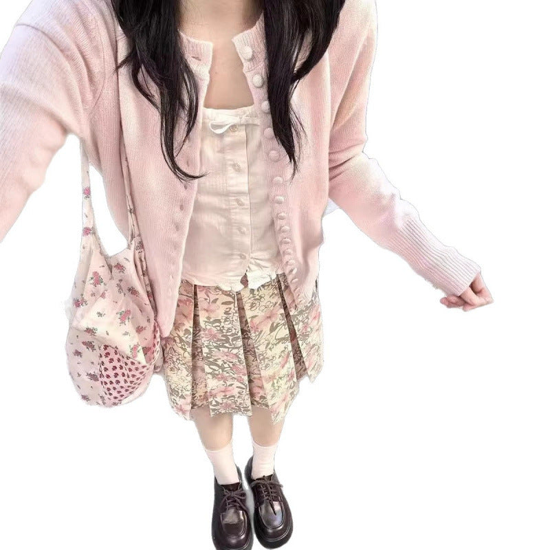 3.16/New On Spring XUAN XIAO JIE Round-Neck Knitted Single-Cuffed Knitted Cardigan Woman
