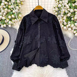 French Niche Three-Dimensional Sunflower Embroidered Collar Long-Sleeved Shirt Women's Autumn 2025 Shirt Loose Thin Top