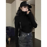 Black Height Collar Inside To Keep Warm Long-Sleeved T-Shirts For Women's Spring And Autumn And Winter Leisure Simple Style Thin And Match Bottom Shirt