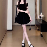 French Word Shoulder-To-Shoulder Black Dress Women's New Summer Hepburn Style Beautiful Pony Buds Short Skirt