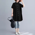 Net Color Temperament Shirt Fat Large Size Women's Clothing Long Coat Short Sleeve Buckle Collar Irregular Sunscreen