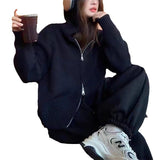KANING Solid Lazy Hooded Cardigan 2026 New Double T-Sing Knitted Sweater Woman