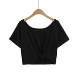 Beauty Talent Gray Kinky Design Slanted Shoulder Embody Short Sleeve T-Shirt Shorts Pure Hot Girl Top