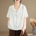 Real Shooting Summer New Hooded Solid Color Casual Pocket Shirt Zipper Small Jacket Under The Sleepe Rope Top