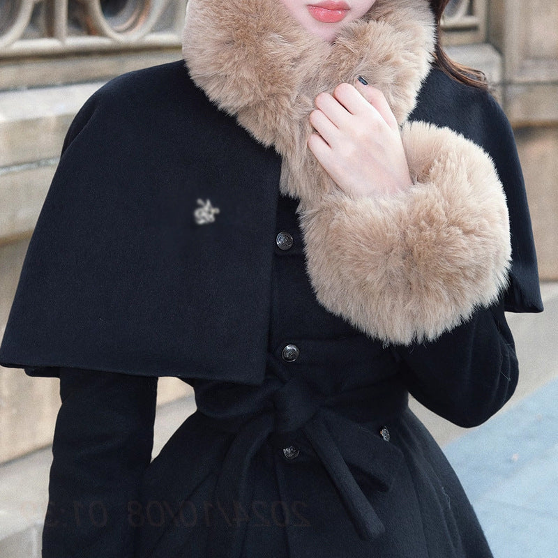 English Drama Little Witch Plutocracy Thousand Gold Wind Removable Cloaked Wooled Wooled Coat 2025 Winter