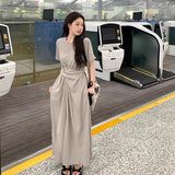 Small Design Cross-Tieed Short-Sleeved Dress Summer Femininity High-End Feeling Waist Thin A Word Long Skirt