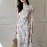 2025 Summer New Light Luxury National Style Oil V Collar A New Chinese Printing Temperament Improved Cheongsam Waist Dress