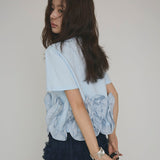 Real Shooting A Large Number Of Goods Summer New Heavy Industry Plate Flowers Spliced Lace Cotton Short-Sleeved Shirt Breathable Female Top
