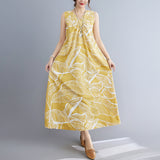 Real Shooting Korean Version Of Loose Large-Size Ocean Gas Age-Retracted Leaf Print Long Over The Knee On The Opposite Side Of The Dress