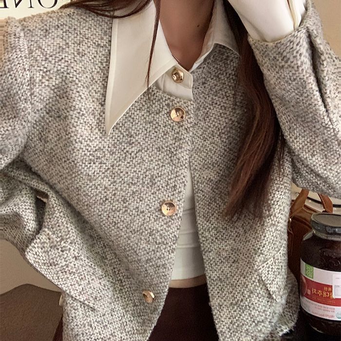 Fake Two POLO Collar Small Fragrant Coat 2026 Autumn And Winter New Short Temperament Coarse Flowers, High-End Short Top Woman
