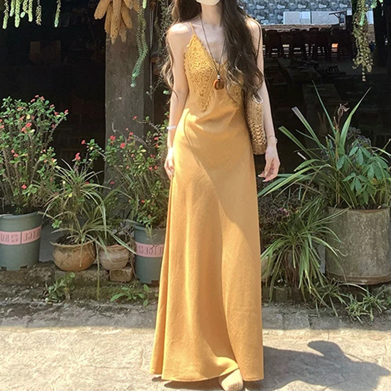 Summer Light Year 2026 Summer New Lyselle Lace Sling Dress Femininity A Word Long Dress