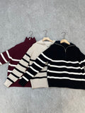 KANING Korean Version Of Half-Zip Soft-Creinous Striped Sweater 2026 Autumn New Retro Semi-High-Collar Knitted Shirt Woman