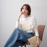 Multiplication A Large Number Of Goods Spring And Autumn And Winter New Women's Long Sleeve Heavy Industry Splicing Lotus Leaf Side Long Sleeves Of Clothing Fashion Top