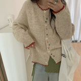 KANING Korean Version Of Color Buckle Bump Color Soft Knitted Cardigan 2026 Autumn And Winter New Loose Thin Round Sweater Woman