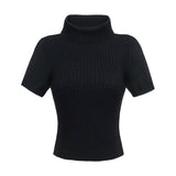 Sweet Sister Atmosphere High Collar Bottom Knitted Shirt Women With Short Sleeves Tight Short Coat Short Waist