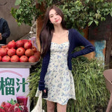Pecoeul* Smart Temperament French Sweet Broken Flower Sling Dress Women's Waist Tea Break Skirt