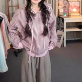 KANING Lazy Wind Loose Hooded Zip Knitted Cardigan 2026 Autumn And Winter New Korean Striped Sweater Jacket